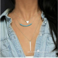 Turquoise Bead Long Gold Chain Necklace With Tiny Charm